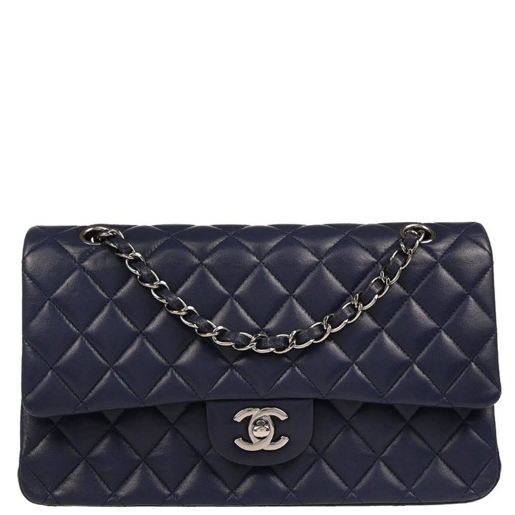 Chanel 2013-2014 Navy Lambskin Medium Classic Double Flap Shoulder Bag