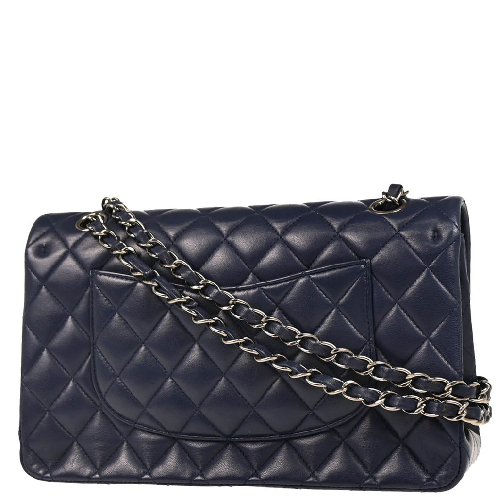 Chanel 2013-2014 Navy Lambskin Medium Classic Double Flap Shoulder Bag