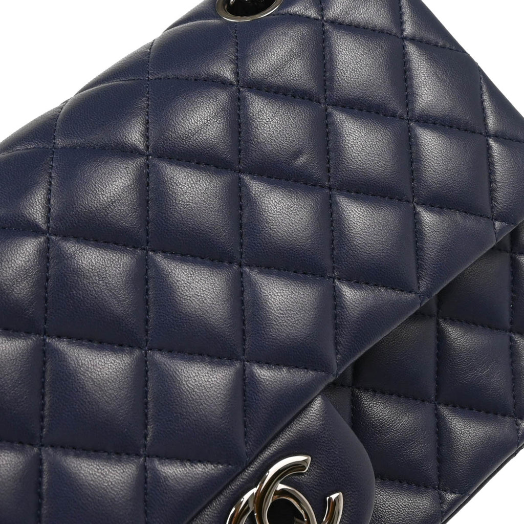 Chanel 2013-2014 Navy Lambskin Medium Classic Double Flap Shoulder Bag