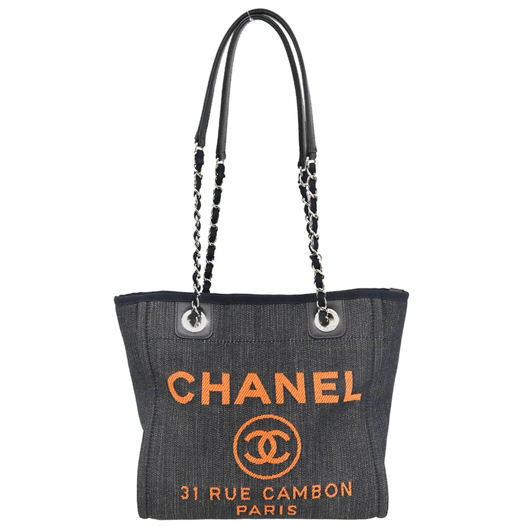 Chanel 2017 Navy Denim Mini Deauville Shoulder Tote Bag