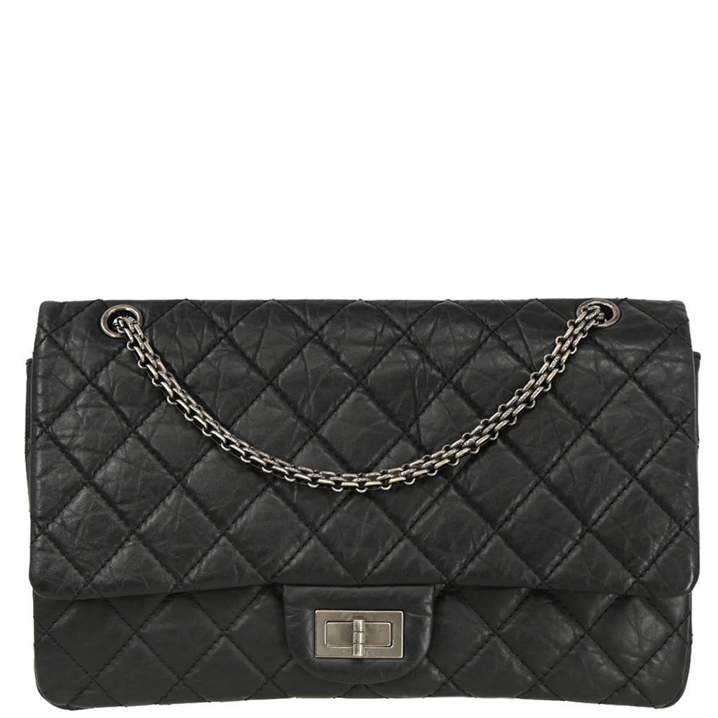 Chanel 2009-2010 Black Calfskin 2.55 Jumbo Classic Double Flap Shoulder Bag
