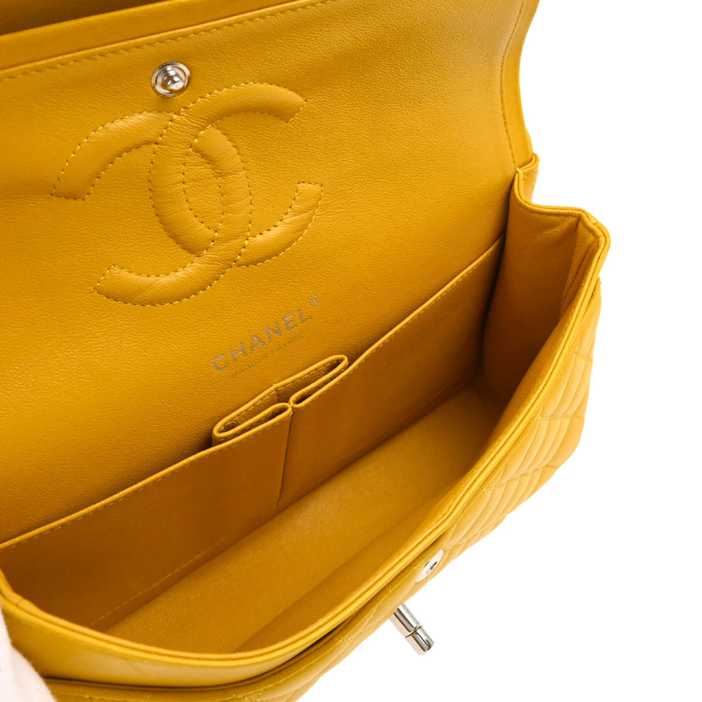 Chanel 2014 Yellow Lambskin Medium Classic Double Flap Shoulder Bag