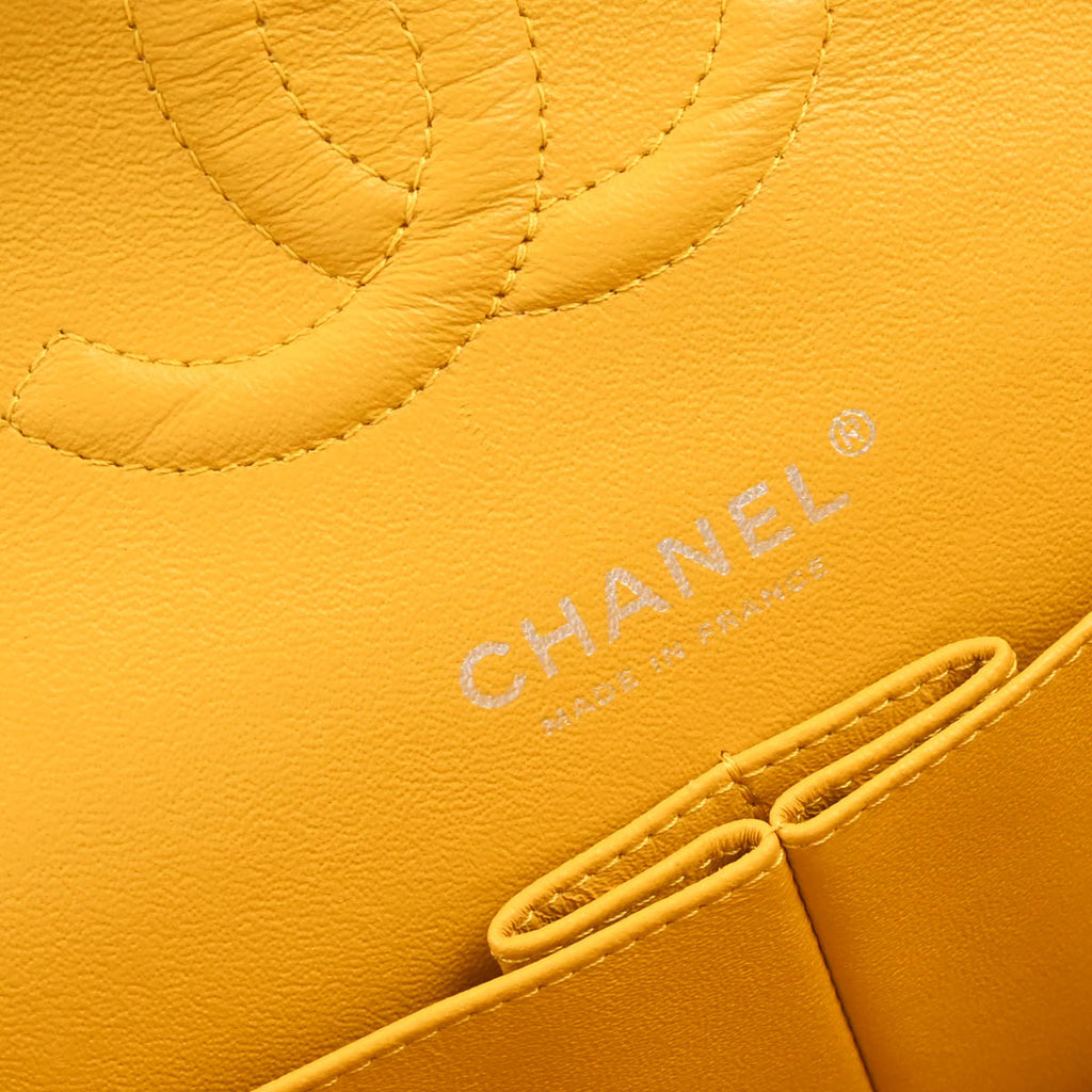 Chanel 2014 Yellow Lambskin Medium Classic Double Flap Shoulder Bag