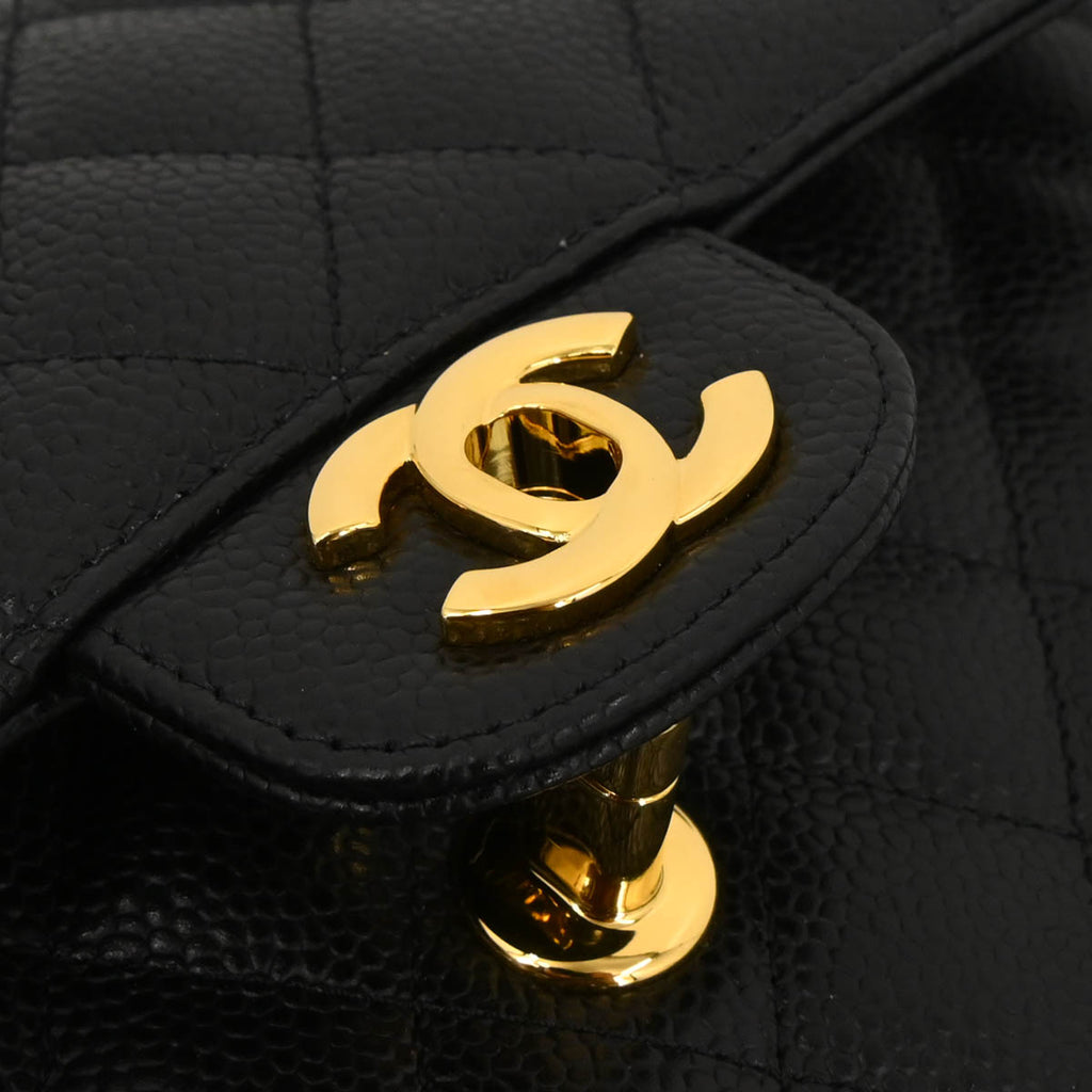 Chanel 2019 Black Caviar Medium Classic Double Flap Shoulder Bag