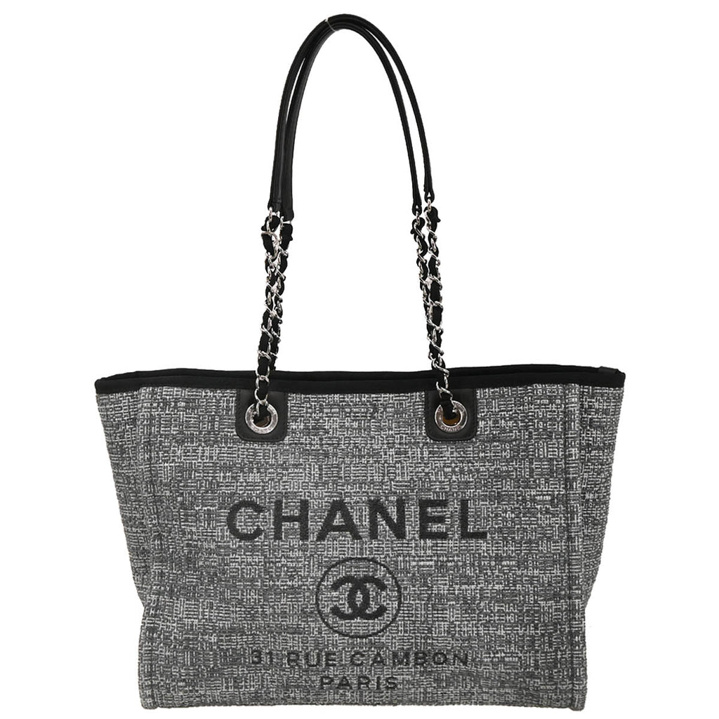 Chanel 2018 Gray Canvas Small Deauville Shoulder Tote Bag