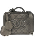 Chanel 2018-2019 Metallic Gray Caviar Filigree 2way Shoulder Vanity Handbag
