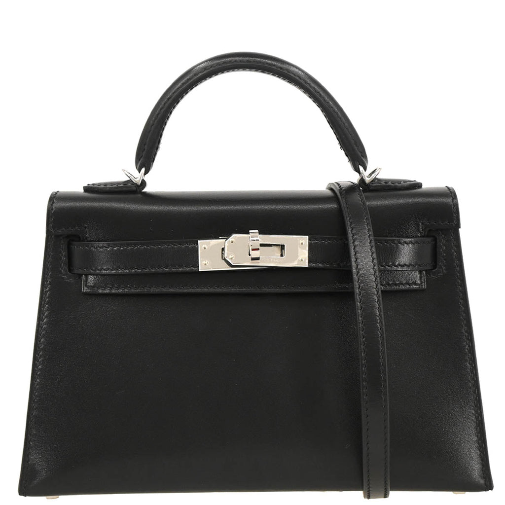 Hermes 2019 Black Box Calf Mini Kelly 20 2way Shoulder Sellier Handbag