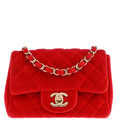 Chanel 2017 Red Velvet Mini Classic Square Flap Shoulder Bag
