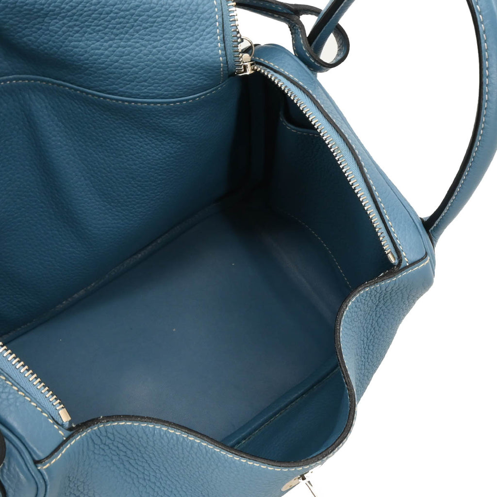 Hermes Blue Jean Taurillon Clemence Lindy 30 Shoulder Bag