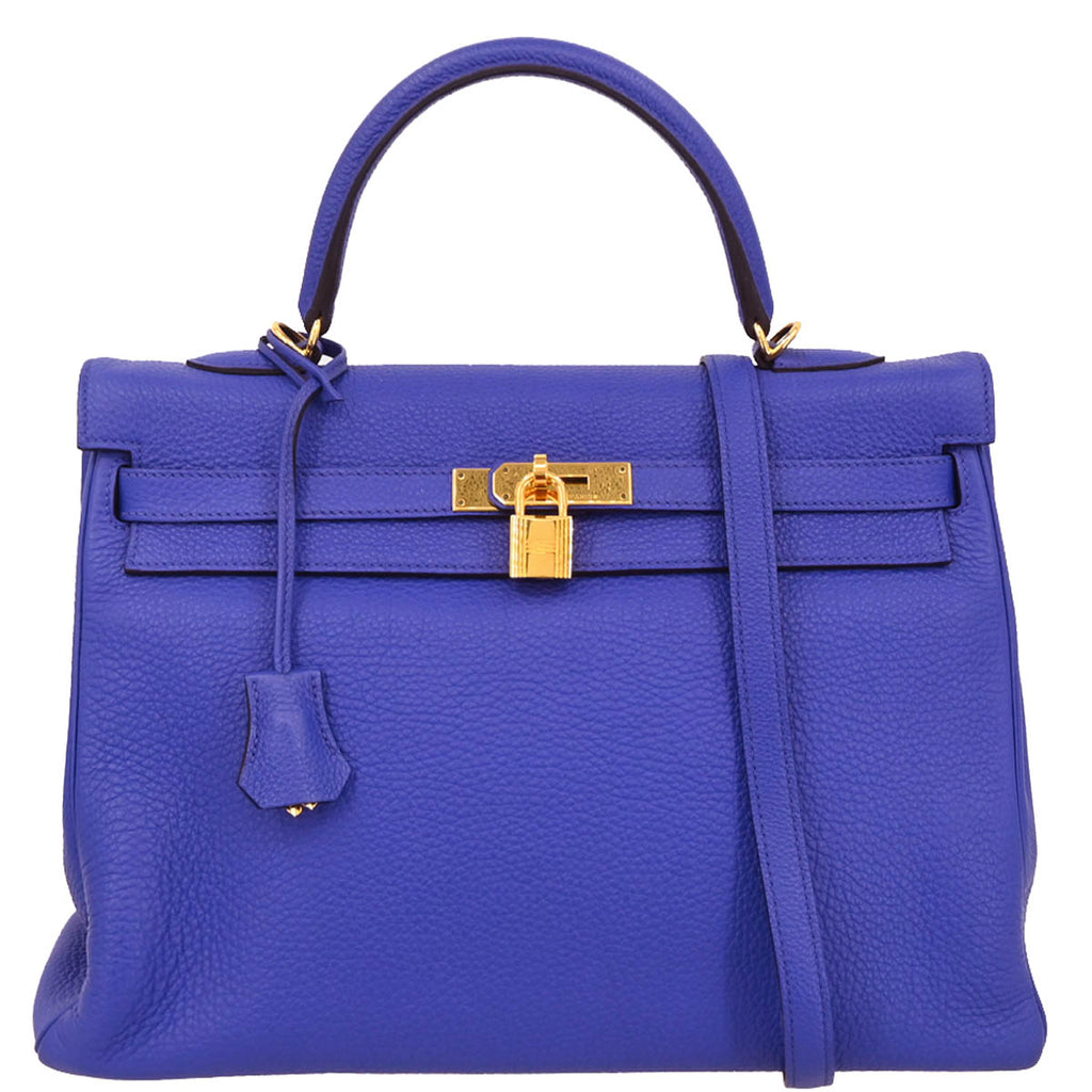 Hermes 2011 Togo Blue Electric Kelly 35 Retourne 2way Shoulder Handbag