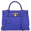 Hermes 2011 Togo Blue Electric Kelly 35 Retourne 2way Shoulder Handbag
