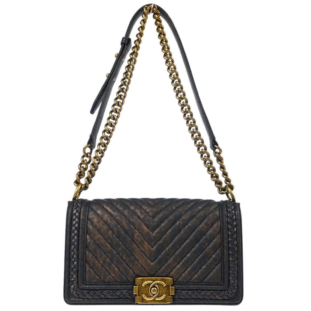 Boy Chanel 2018 Navy Caviar Medium Chevron Shoulder Bag