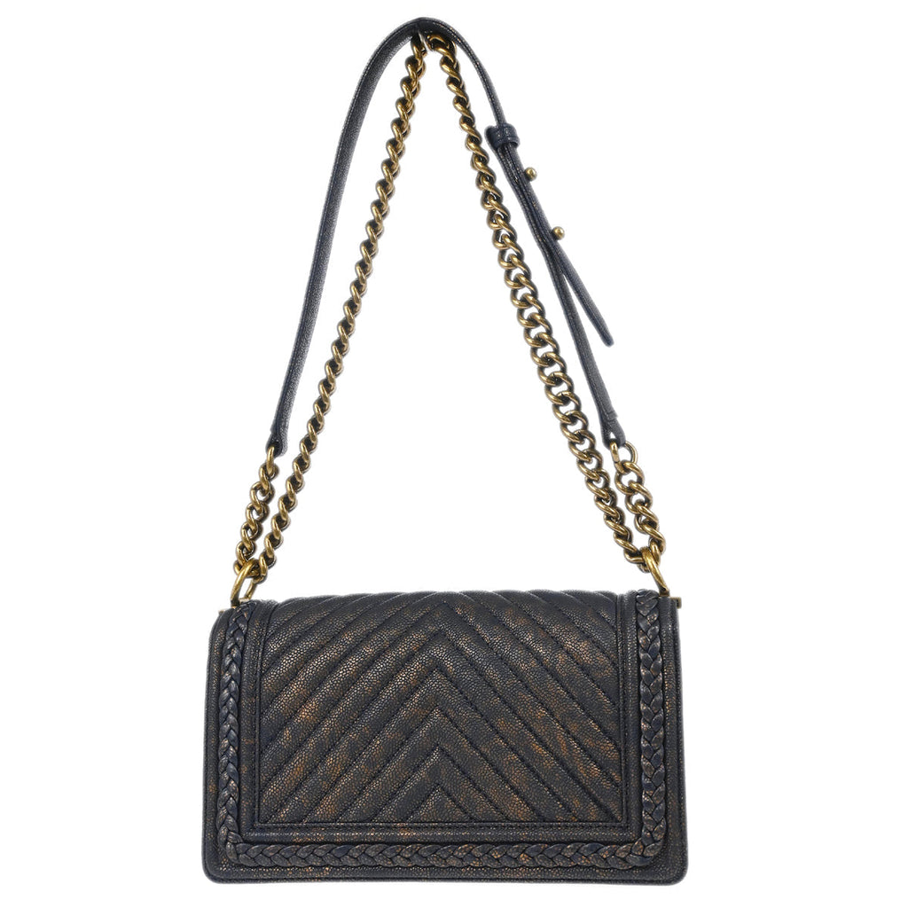 Boy Chanel 2018 Navy Caviar Medium Chevron Shoulder Bag