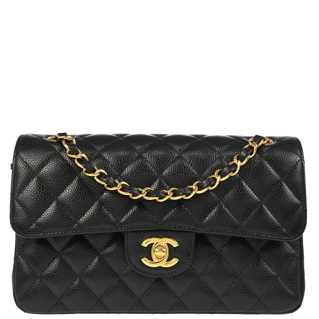 Chanel 2017-2018 Black Caviar Small Classic Double Flap Shoulder Bag