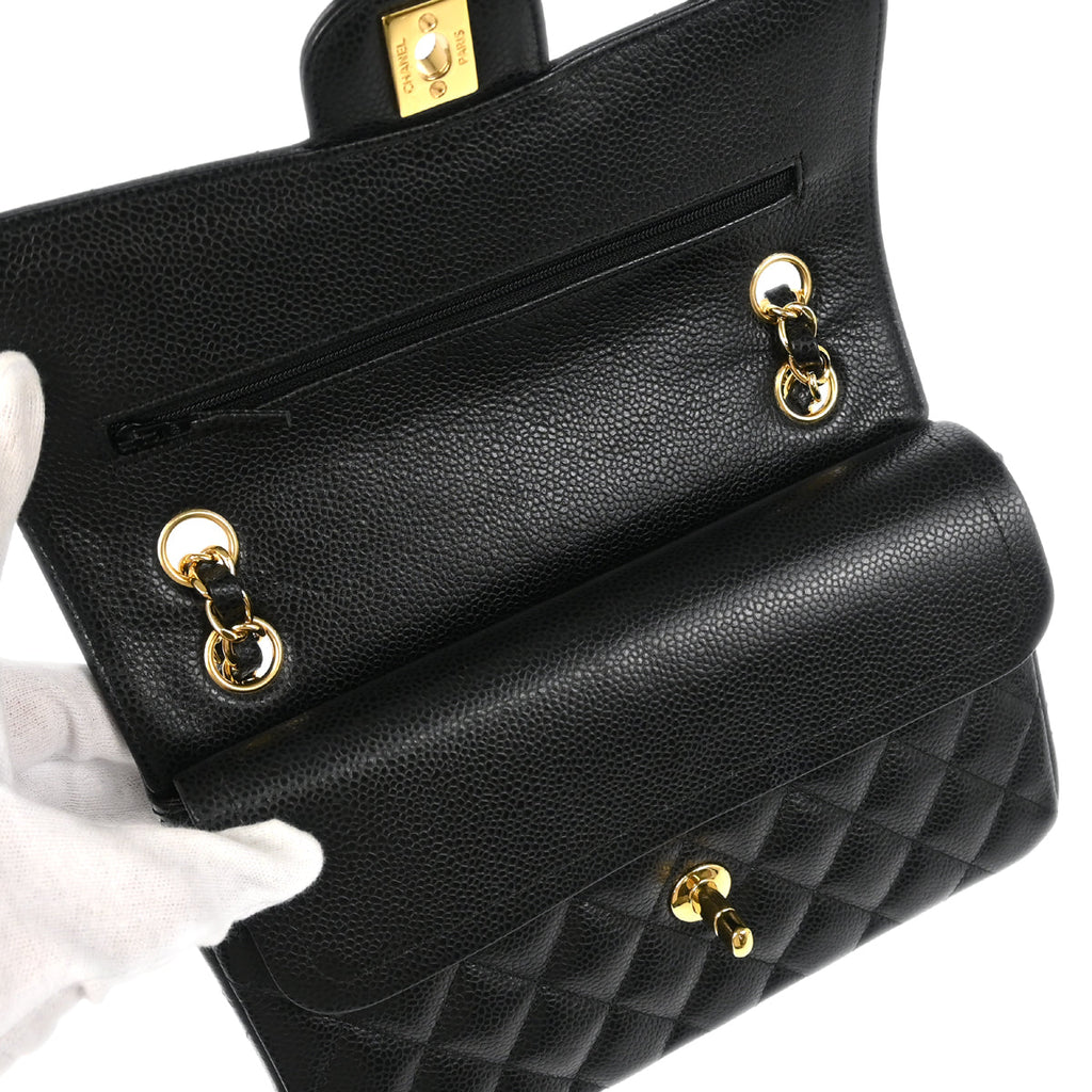 Chanel 2017-2018 Black Caviar Small Classic Double Flap Shoulder Bag