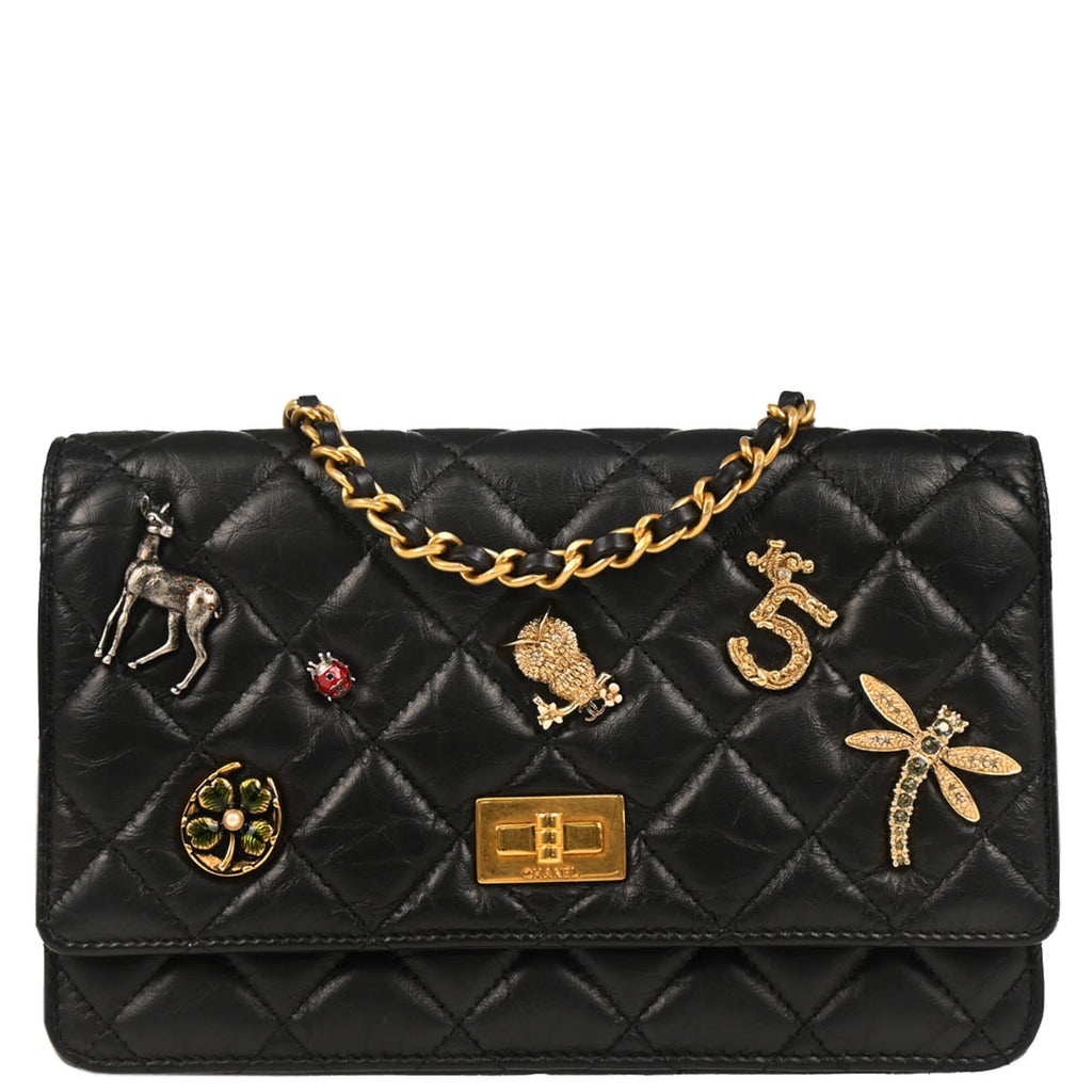 Chanel 2017-2018 Black Calfskin Lucky Charm WOC Shoulder Wallet Bag