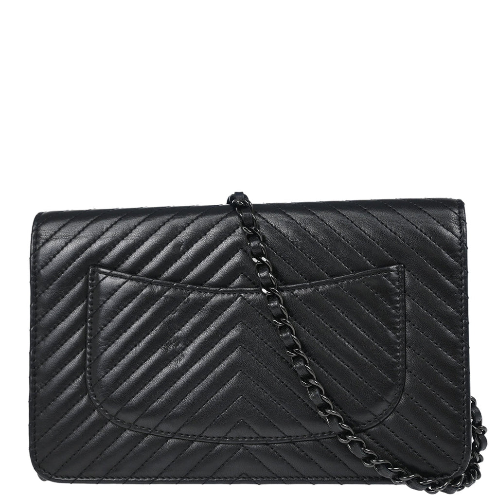 Chanel 2014-2015 Black Lambskin Chevron Classic WOC Shoulder Wallet Bag