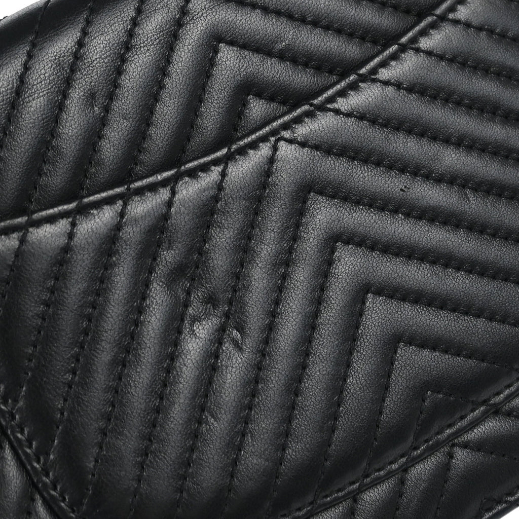 Chanel 2014-2015 Black Lambskin Chevron Classic WOC Shoulder Wallet Bag