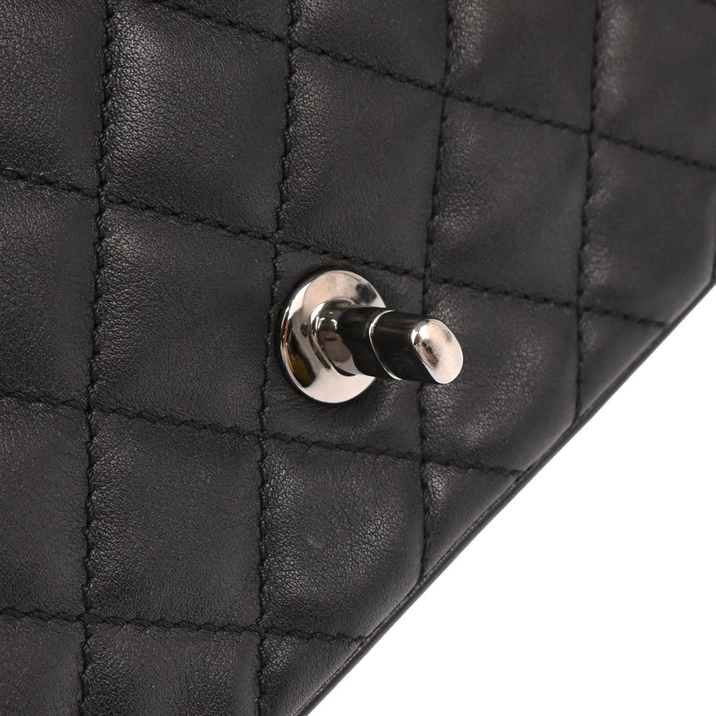 Chanel 2017 Black Lambskin Single Flap Shoulder Bag