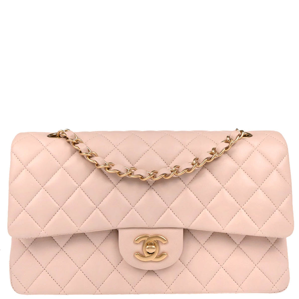 Chanel 2013-2014 Pale Pink Lambskin Medium Classic Double Flap Shoulder Bag