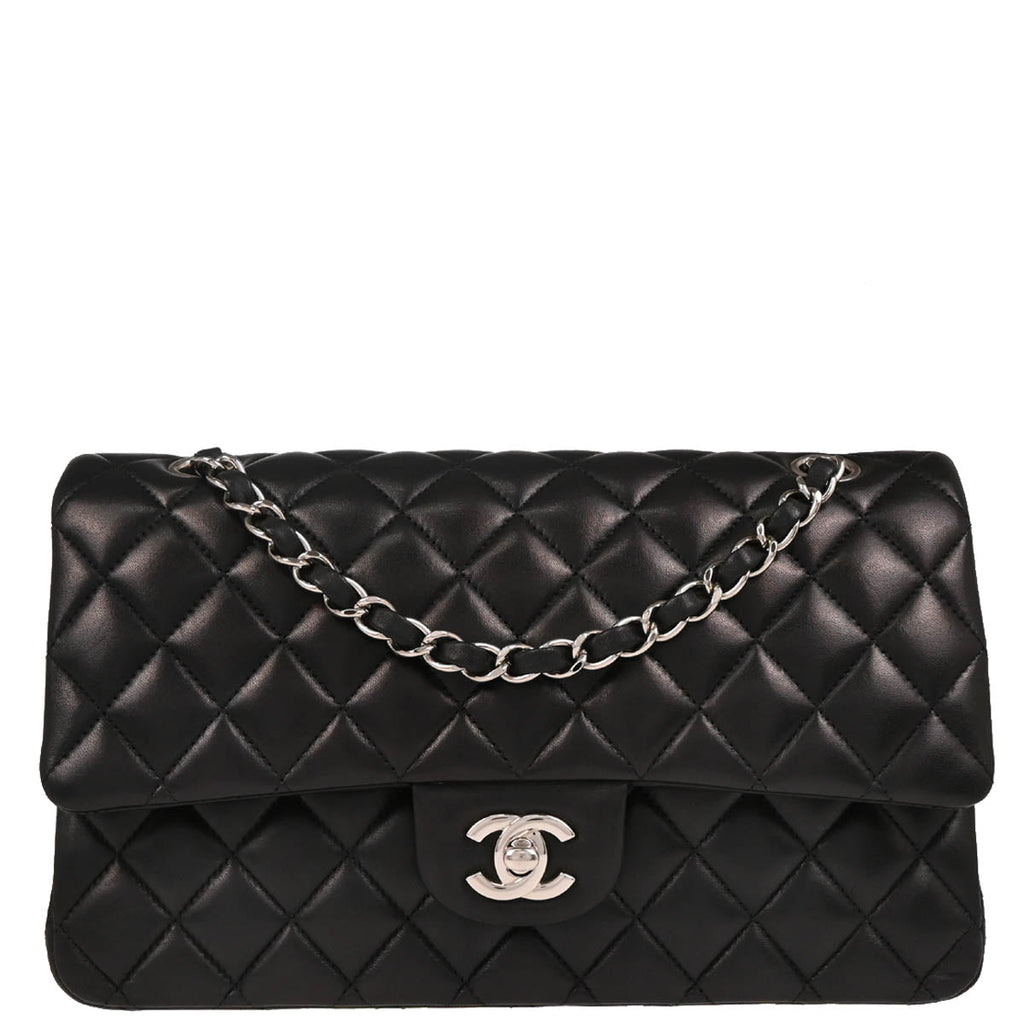 Chanel 2014-2015 Black Lambskin Medium Classic Double Flap Shoulder Bag