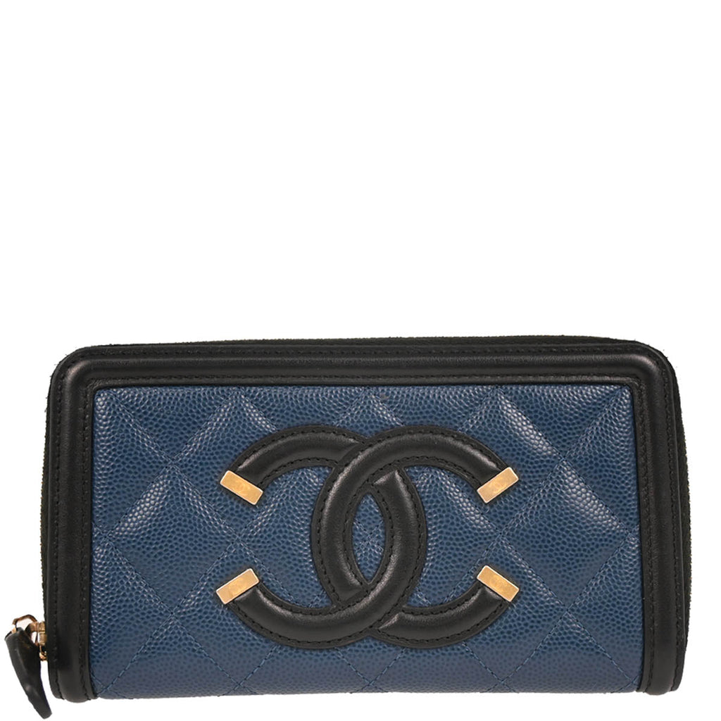 Chanel 2019 Blue Caviar Filigree Coin Purse Wallet
