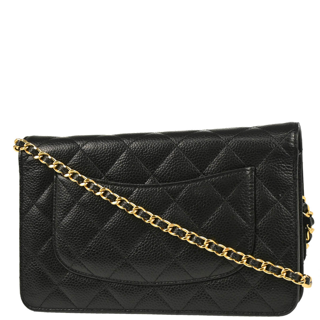 Chanel 2016-2017 Black Caviar Classic Chain On Wallet WOC