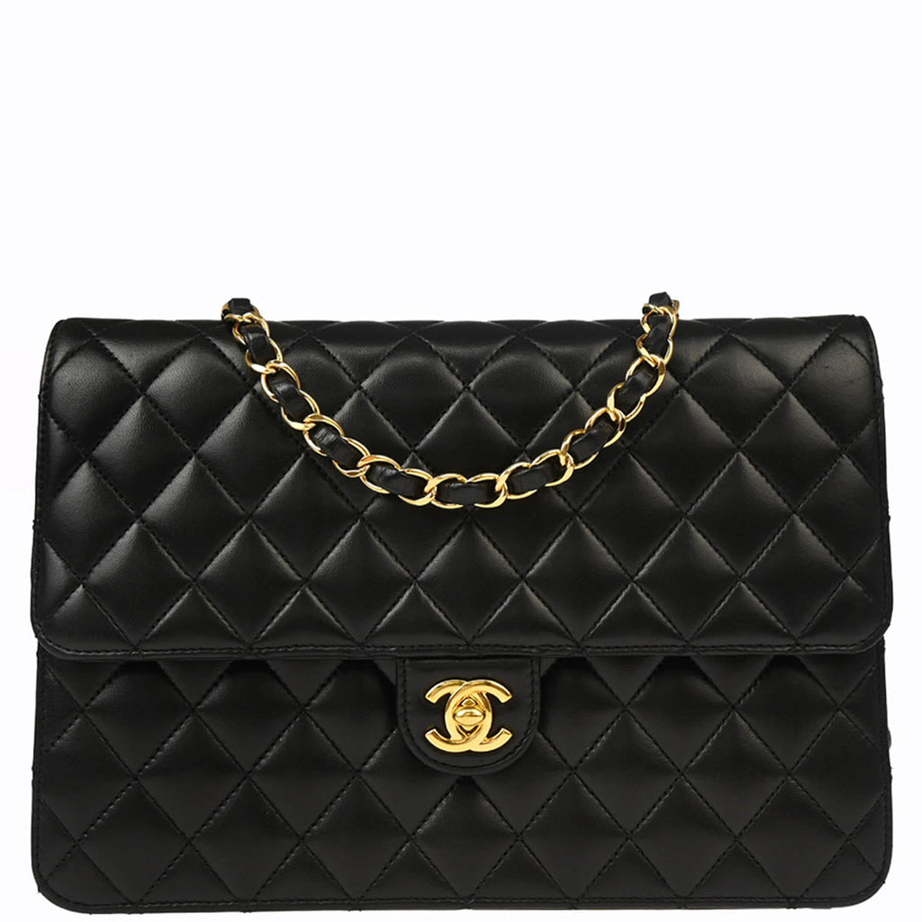 Chanel 2010-2011 Black Lambskin Turnlock Medium Half Flap Shoulder Bag