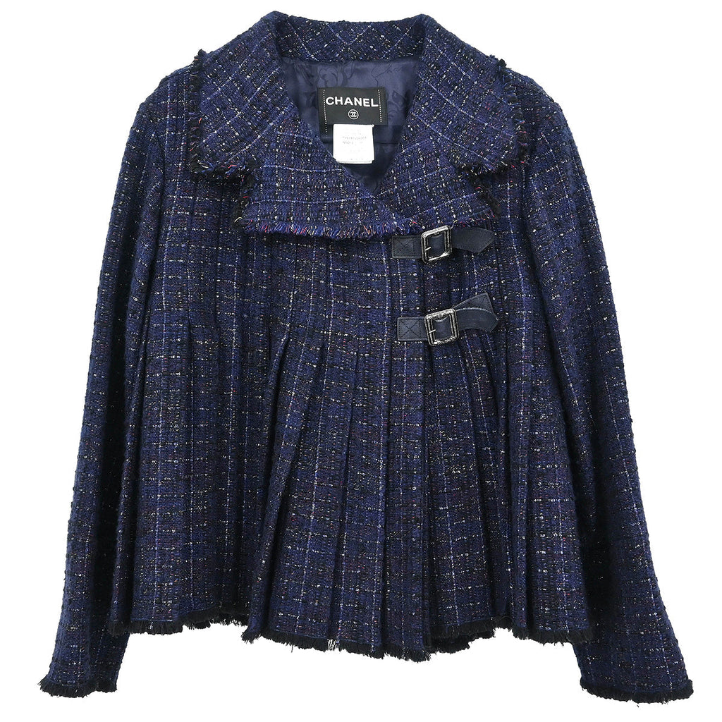 Chanel 2013-2014 Pleated Tweed Jacket Navy #38