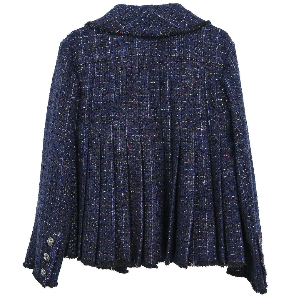 Chanel 2013-2014 Pleated Tweed Jacket Navy #38