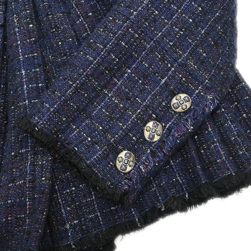 Chanel 2013-2014 Pleated Tweed Jacket Navy #38