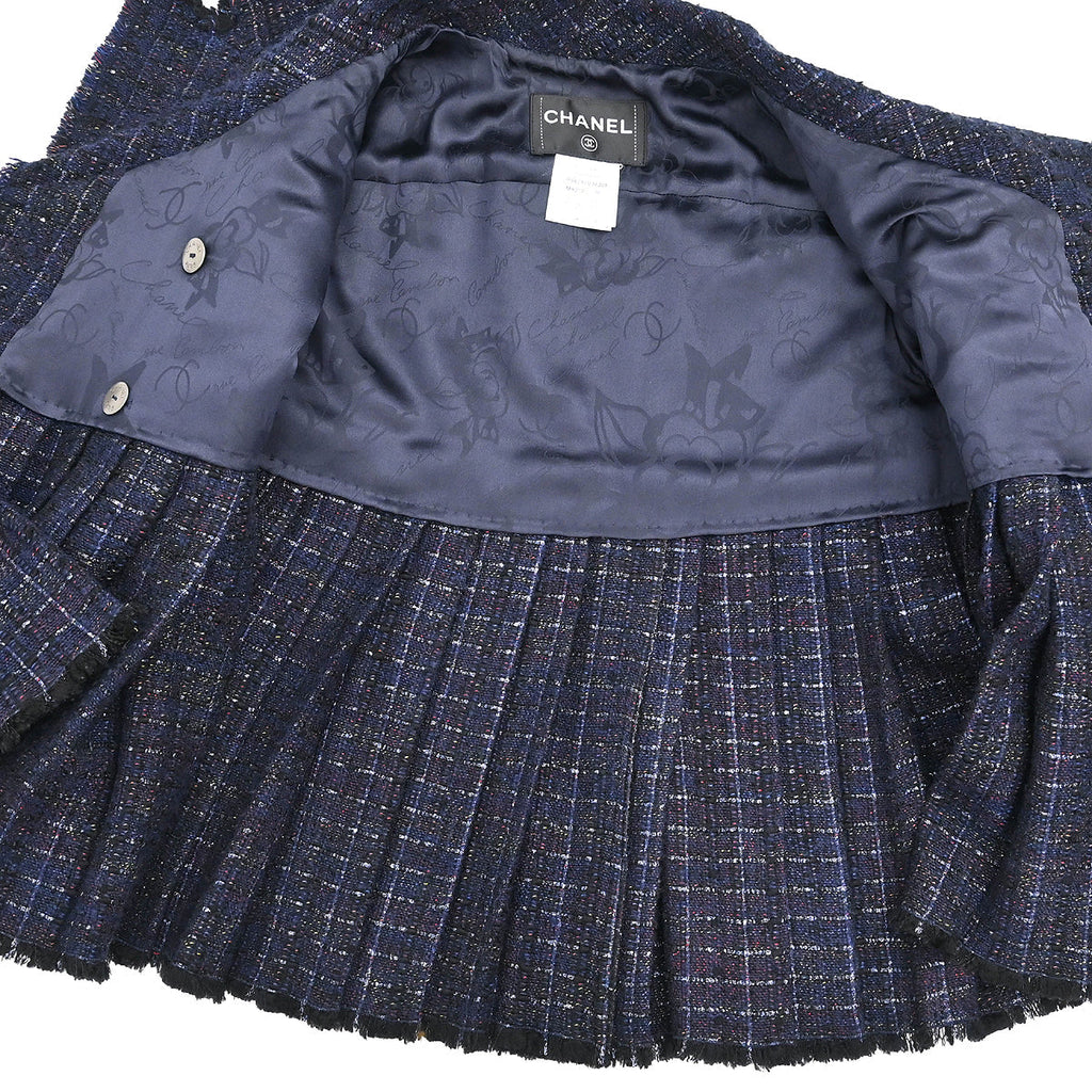 Chanel 2013-2014 Pleated Tweed Jacket Navy #38