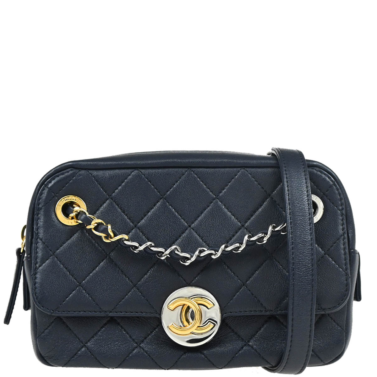 Chanel 2019 Navy Lambskin Camera Bag Mini
