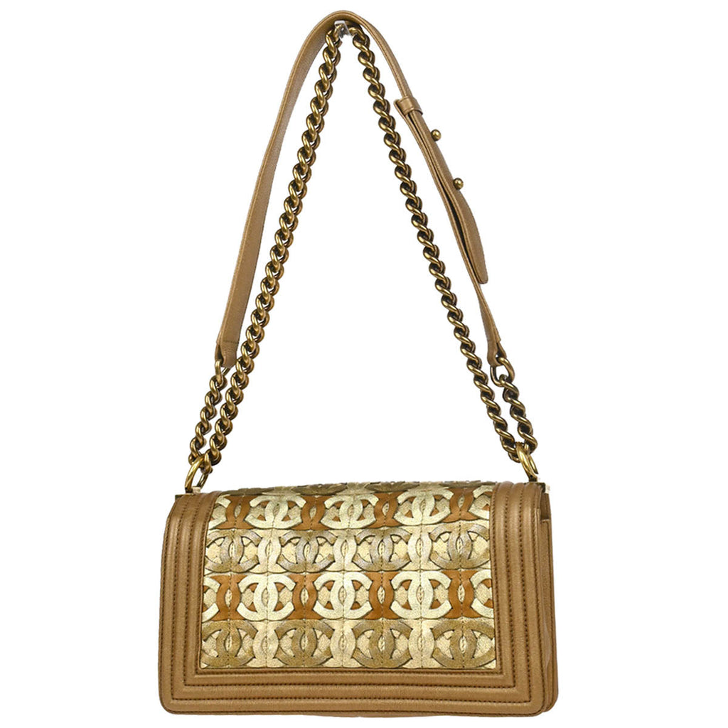 Boy Chanel 2014-2015 Gold Lambskin Medium Shoulder Bag