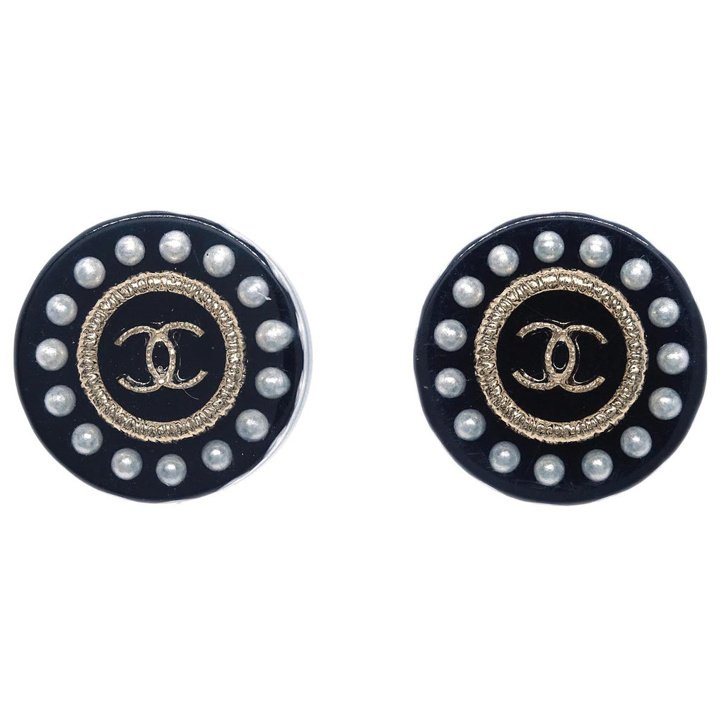 Chanel Button Piercing Earrings Black D18B