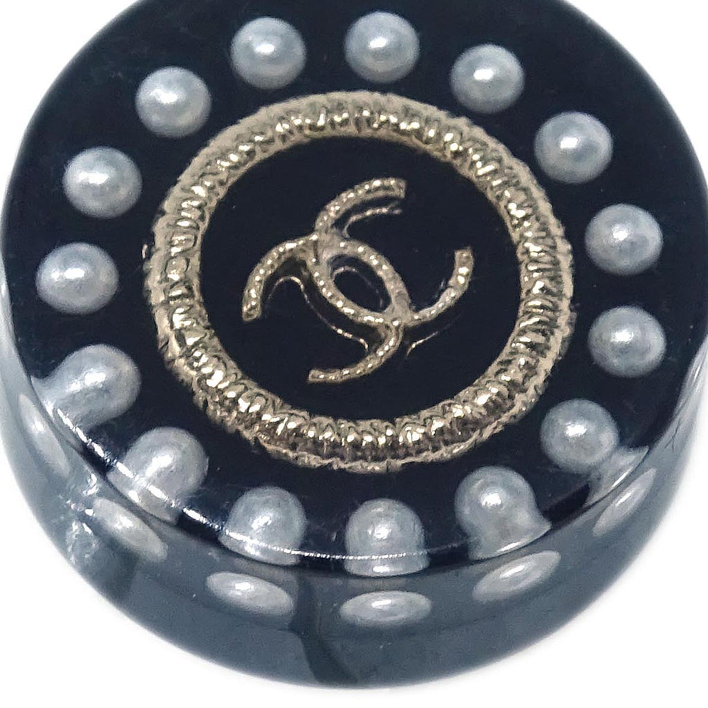 Chanel Button Piercing Earrings Black D18B