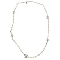Chanel Costume Pearl Rhinestone Chain Necklace Silver A19V