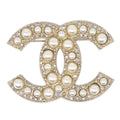 Chanel CC Brooch Pin Gold Rhinestone Costume Pearl F19V