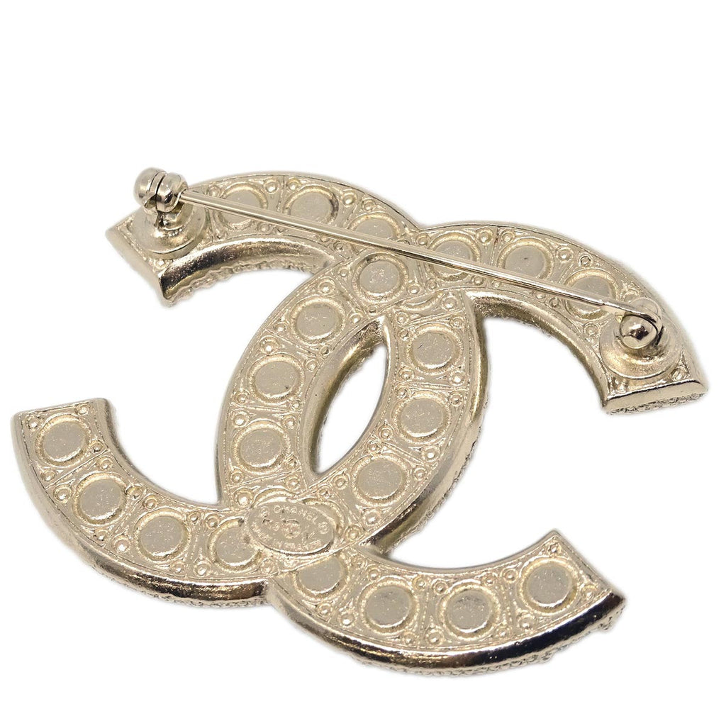 Chanel CC Brooch Pin Gold Rhinestone Costume Pearl F19V