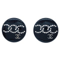 Chanel Button Piercing Earrings Black Rhinestone D19S