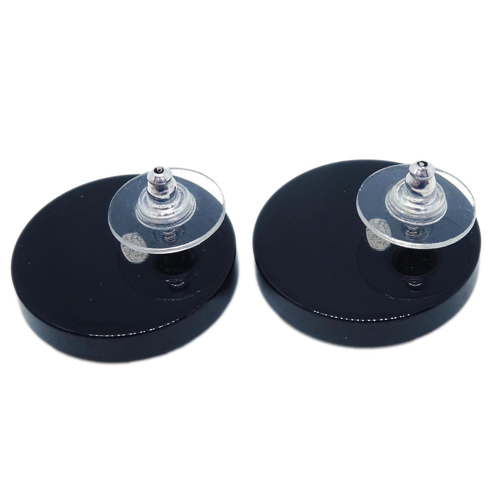 Chanel Button Piercing Earrings Black Rhinestone D19S
