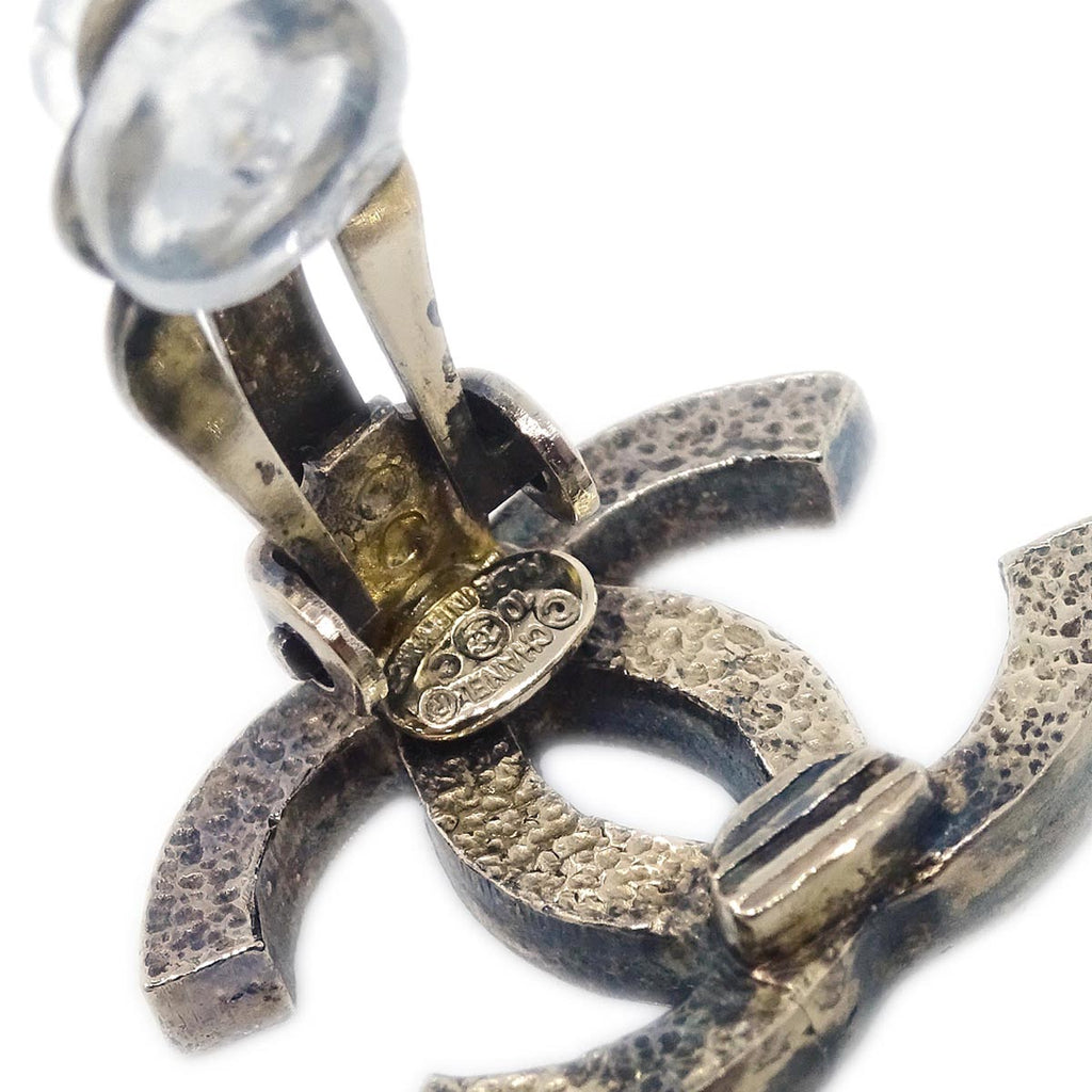 Chanel CC Black Earrings Clip-On Gold 10C