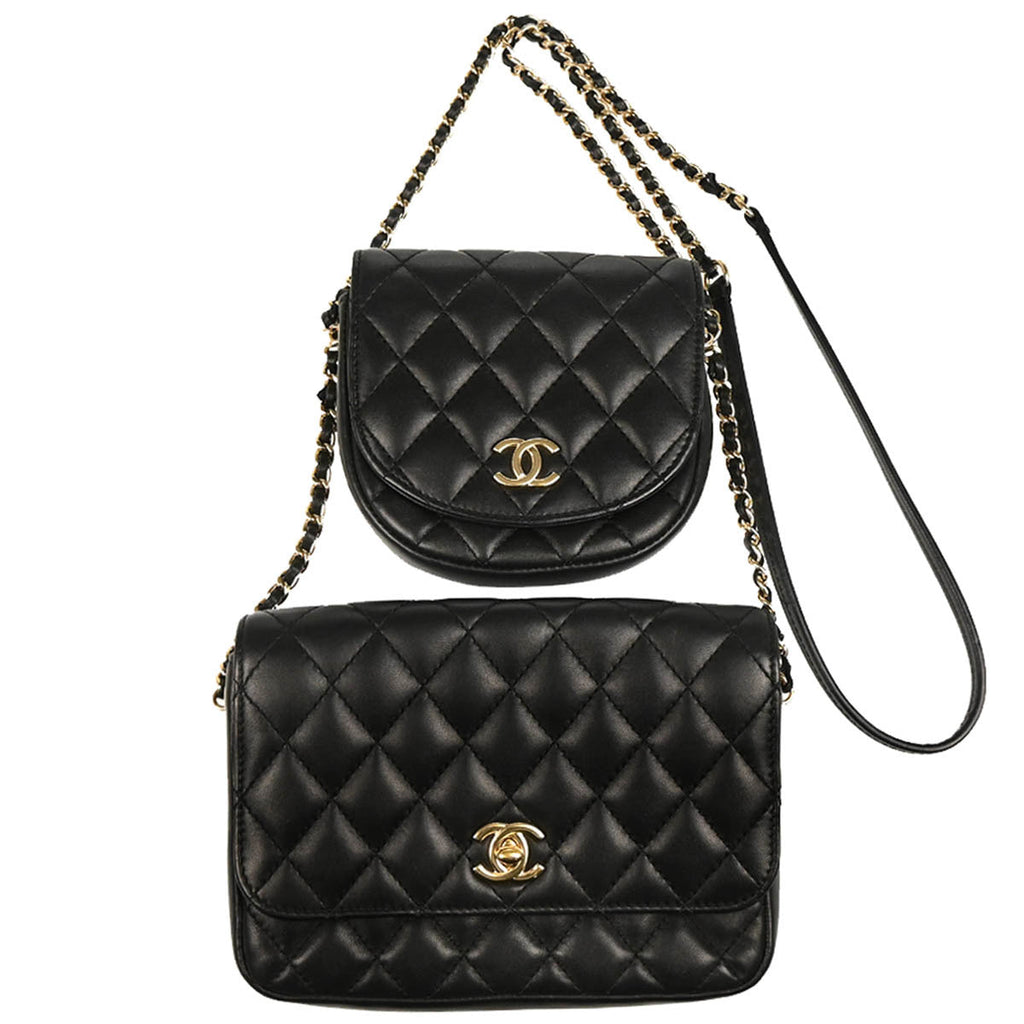 Chanel 2019 Black Lambskin Double Shoulder Bag