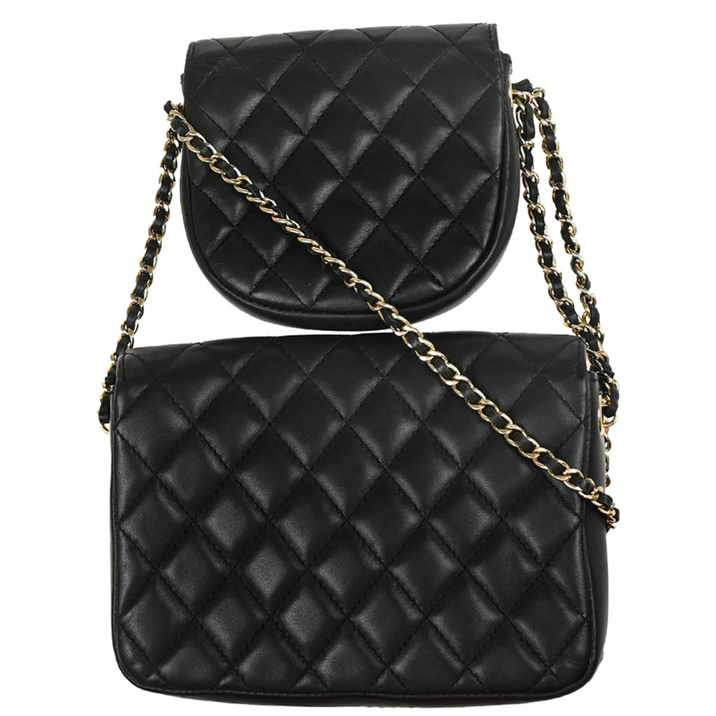 Chanel 2019 Black Lambskin Double Shoulder Bag