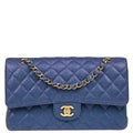 Chanel 2019 Metallic Blue Caviar Medium Classic Double Flap Shoulder Bag