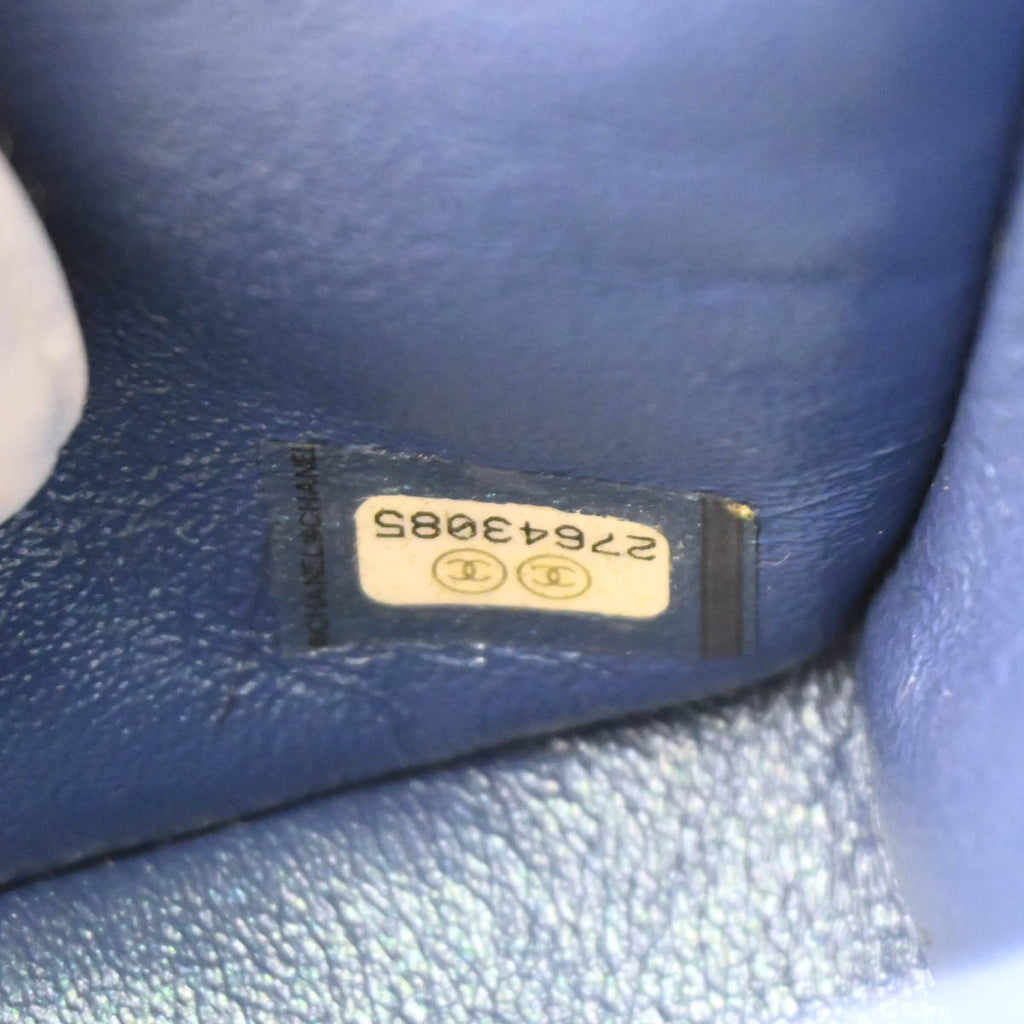 Chanel 2019 Metallic Blue Caviar Medium Classic Double Flap Shoulder Bag