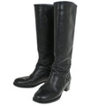 Chanel * Black Leather Shoes Boots #37