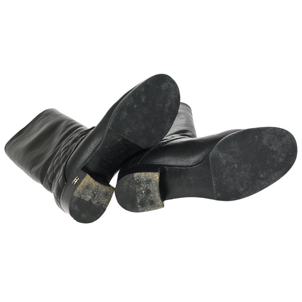 Chanel * Black Leather Shoes Boots #37