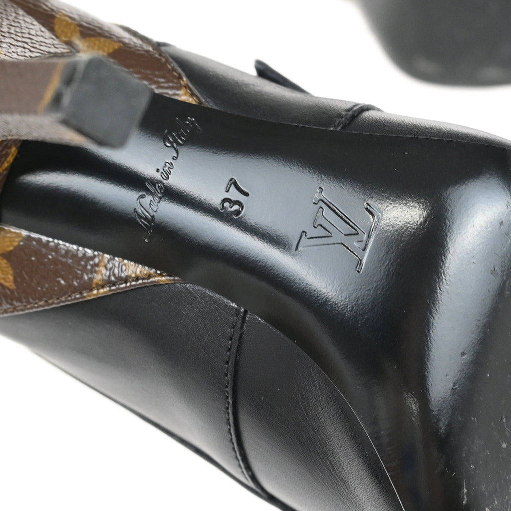 Louis Vuitton * Brown Black Monogram Shoes Boots #37