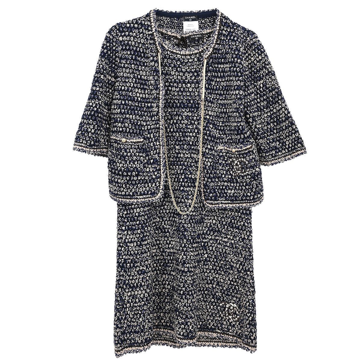 Chanel 2010 Setup Suit Jacket Sleeveless Dress Navy #34